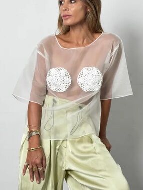 S/W/F Sheer Bloom top silk NWOT XS